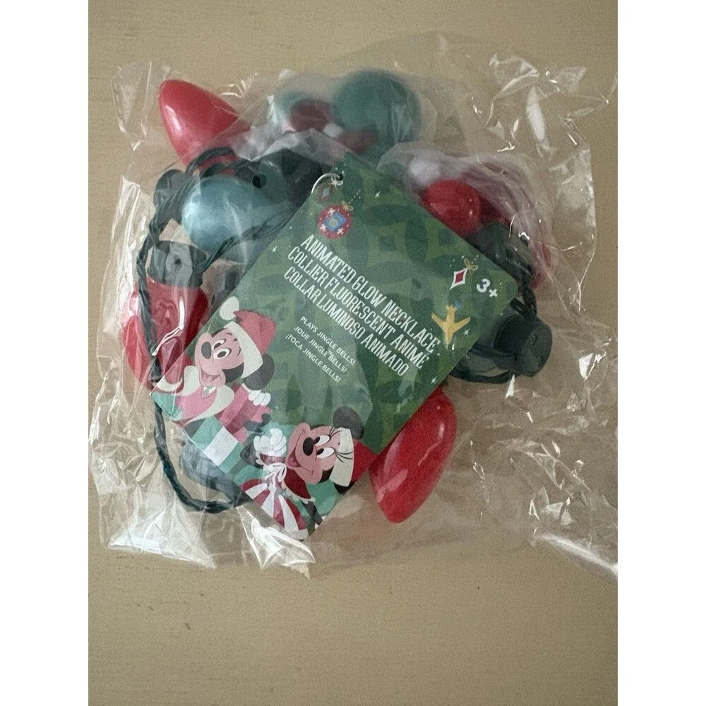 Disney Parks Mickey & Minnie Animated Glow Christmas Holiday Light-up Necklace